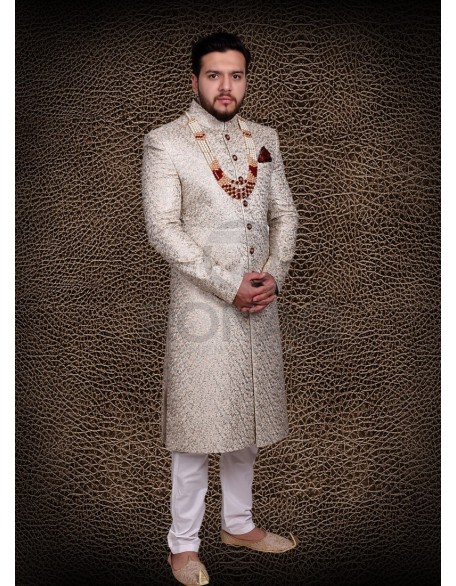 light grey embroided sherwani 