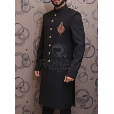 Black Italian Suiting Handwork Moti Sherwani