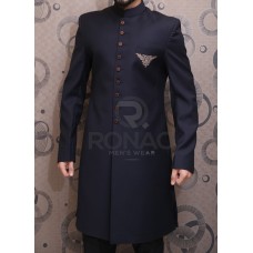 Navy Blue Italian Suiting Handwork Motif Sherwani