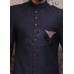 Navy Blue Italian Suiting Handwork Motif Sherwani