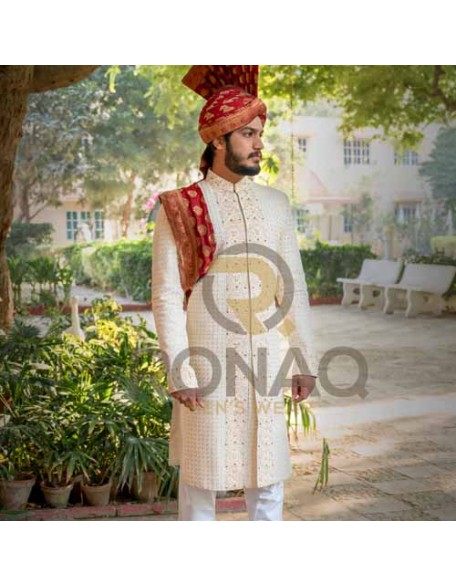 OFF-WHITE EMBROIDED SHERWANI 