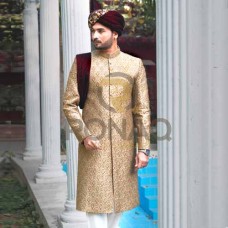 LIGHT BROWN HAND EMBRODED SHERWANI 