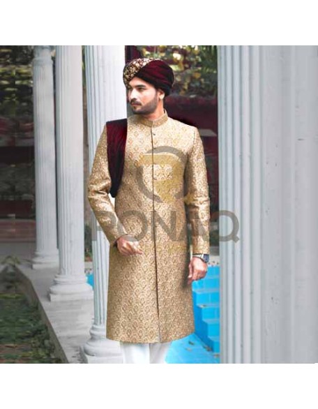 LIGHT BROWN HAND EMBRODED SHERWANI 