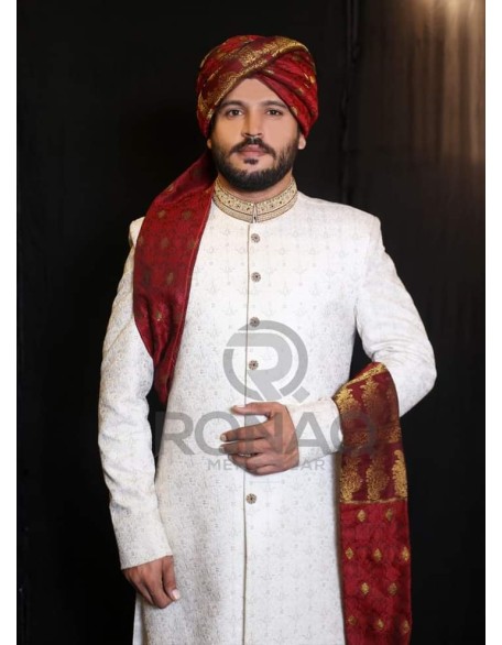 Off White Galaxy Embroidered Handwork Sherwani