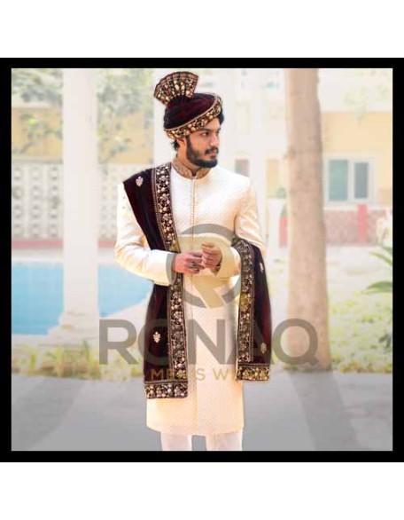 LIGHT PHONE SEQUENCE EMBROIDED SHERWANI 