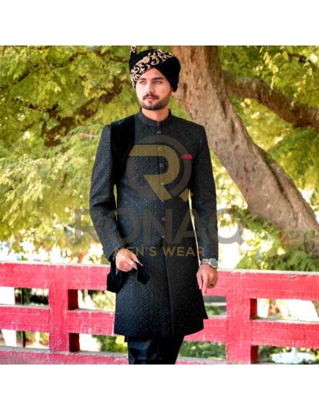 BLACK STONE HEAVY EMBROIDED SHERWANI 