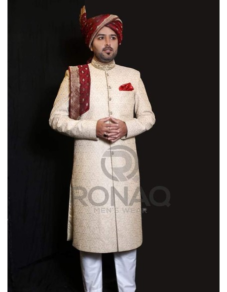 Light Fawn Galaxy Handwork Sherwani