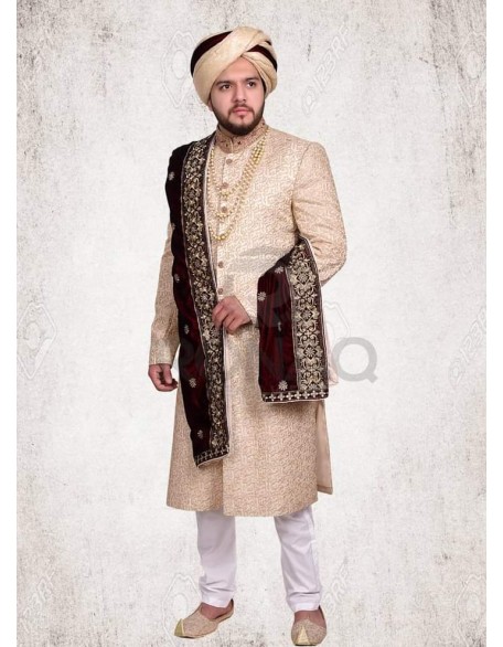 cream embroided sherwani 