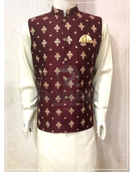 mahroon embroided waist coat