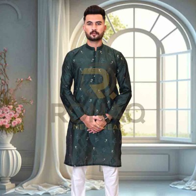 Olive Green Embroided Bunch Kurta