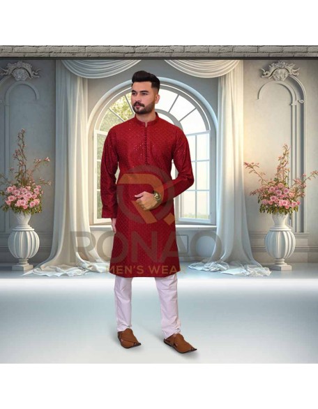 Red Embroidered Kurta