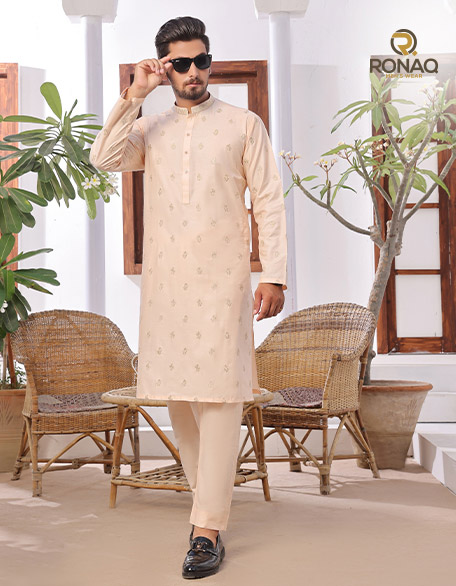 Light Peach Embroidered Kurta Pajama