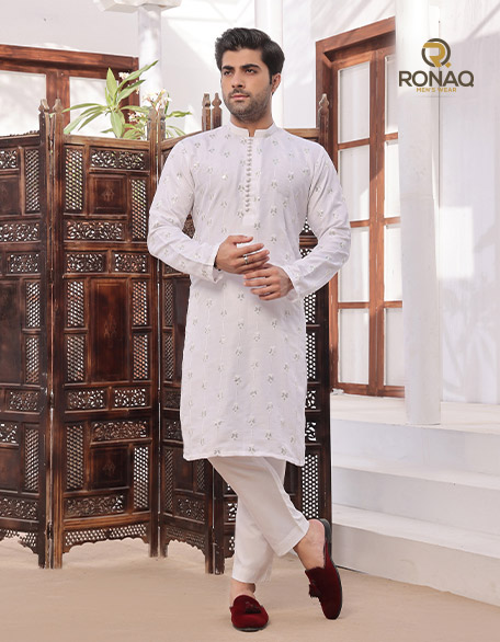 Silver Embroidered White Kurta