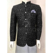 Black Embroidered Fabric Prince Coat