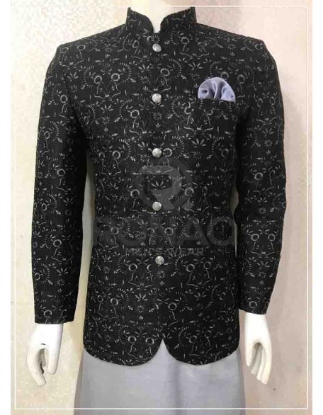 Black Embroidered Fabric Prince Coat