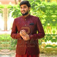 Mehroon galaxy embroided prince coat 