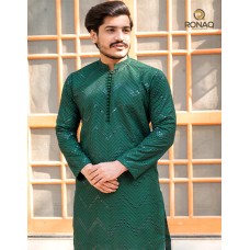 GREEN EMBROIDED MIRROR KURTA