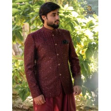 Mehroon galaxy embroided prince coat 