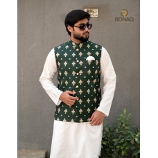 GREEN BANARSI EMBROIDED WAIST COAT 