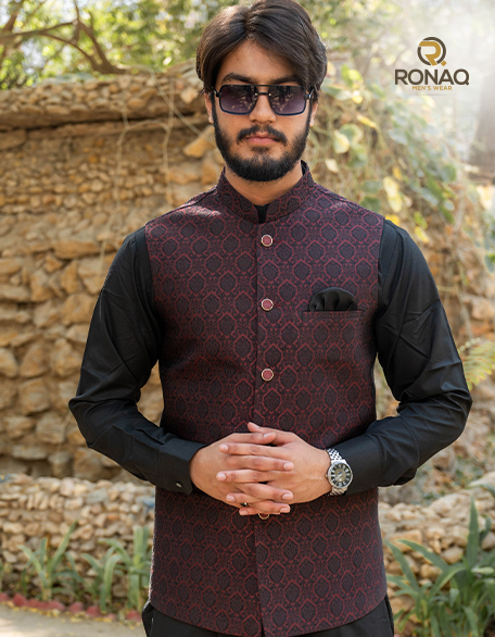 brown sequence waist coat 