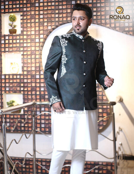 Green Jamawar Embroidery Prince Coat