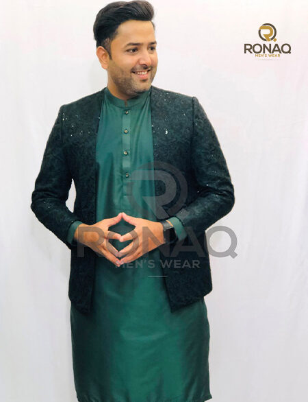 Sea Blue Embroided Prince Coat