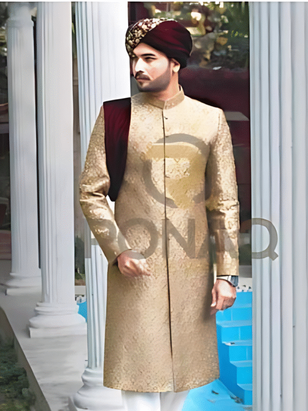 Light Brown Hand Embroided Sherwani