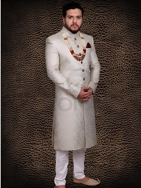 Light Grey Embroided Sherwani
