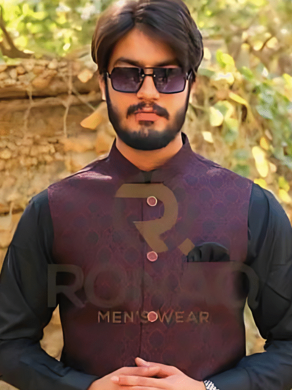 Mehroon Black Waist Coat