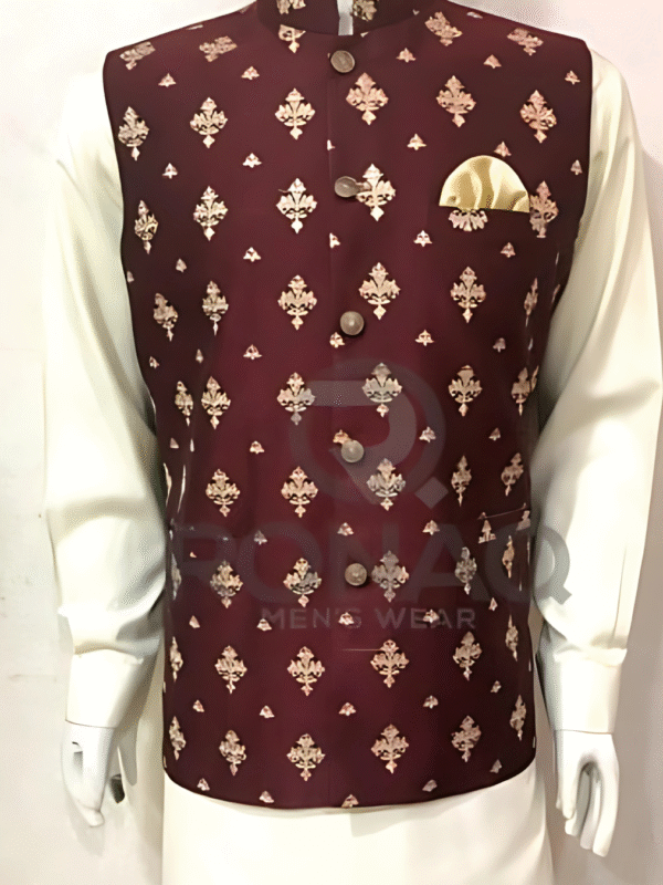 Mahroon Embroided Waist Coat