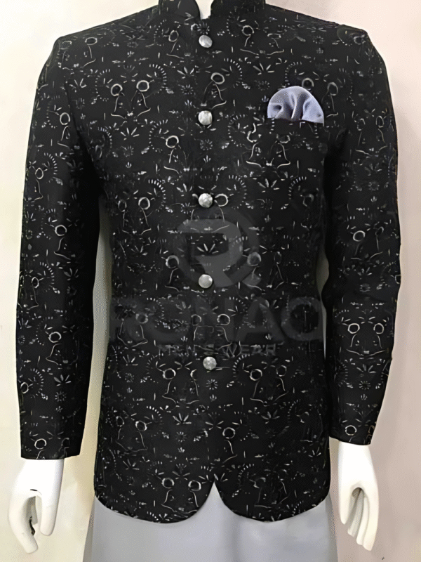 Black Embroidered Fabric Prince Coat