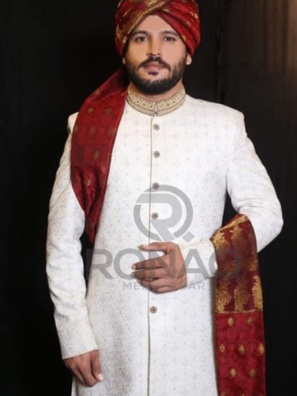 Off White Galaxy Embroidered Handwork Sherwani