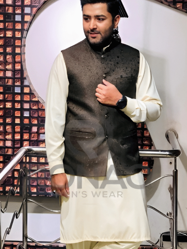 Chocolate Brown Jacquard Waistcoat