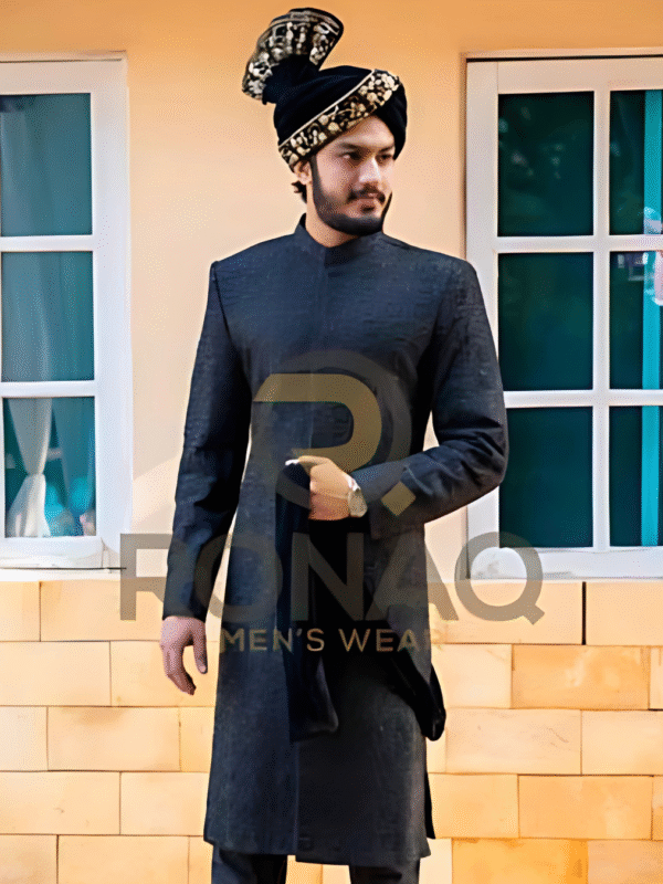 FULL HAND EMBROIDERY BLACK SHERWANI