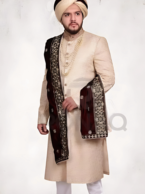 Cream Embroided Sherwani