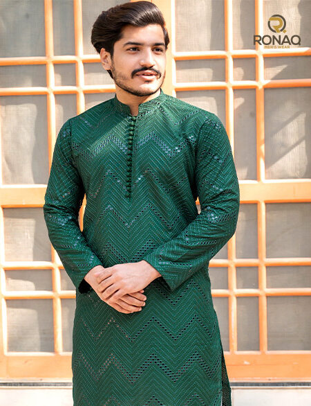 Green Embroided Mirror Kurta
