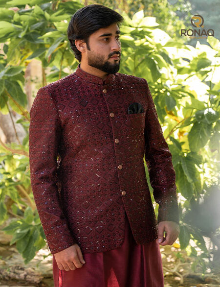 Mehroon Galaxy Embroided Prince Coat