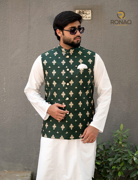 Green Banarsi Embroided Waist Coat