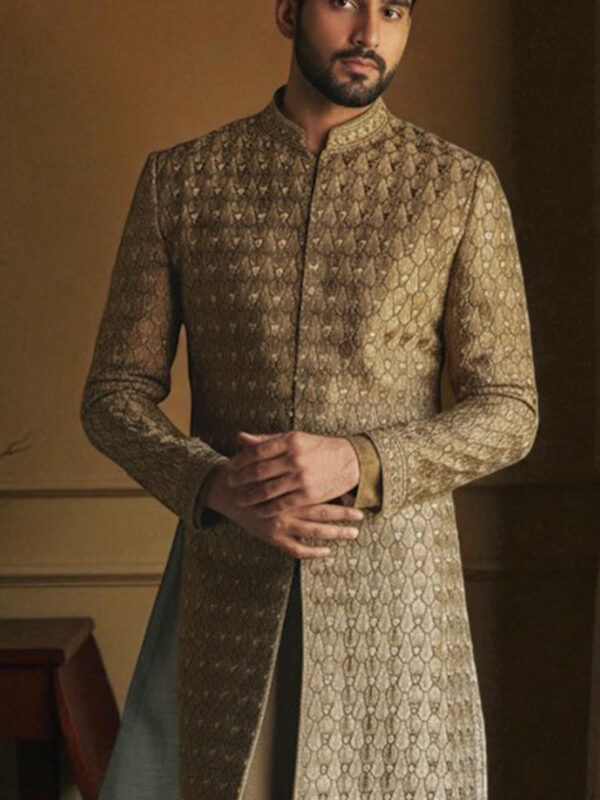 Elegant Beige Gold Sherwani