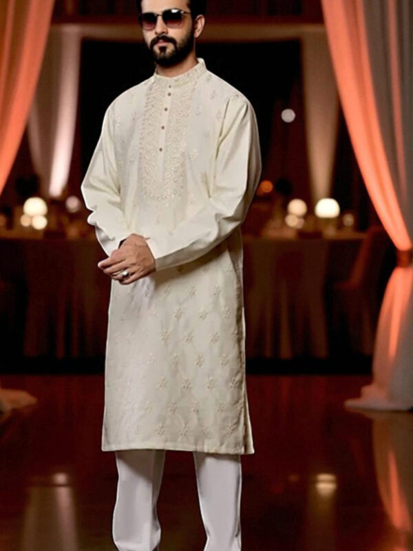 Elegant Embroidered Cream Kurta