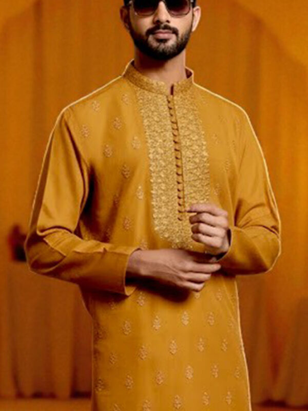 Elegant Embroidered Mustard Kurta