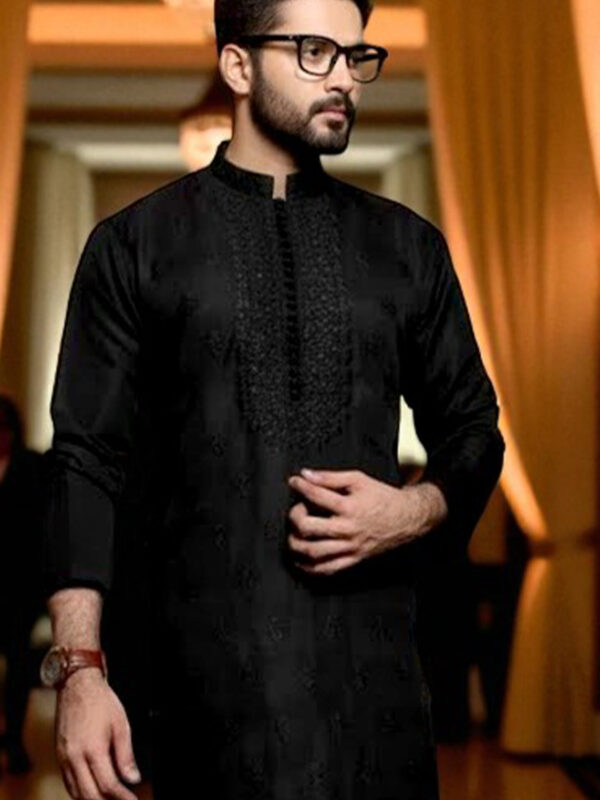 Elegant Embroidered Black Kurta