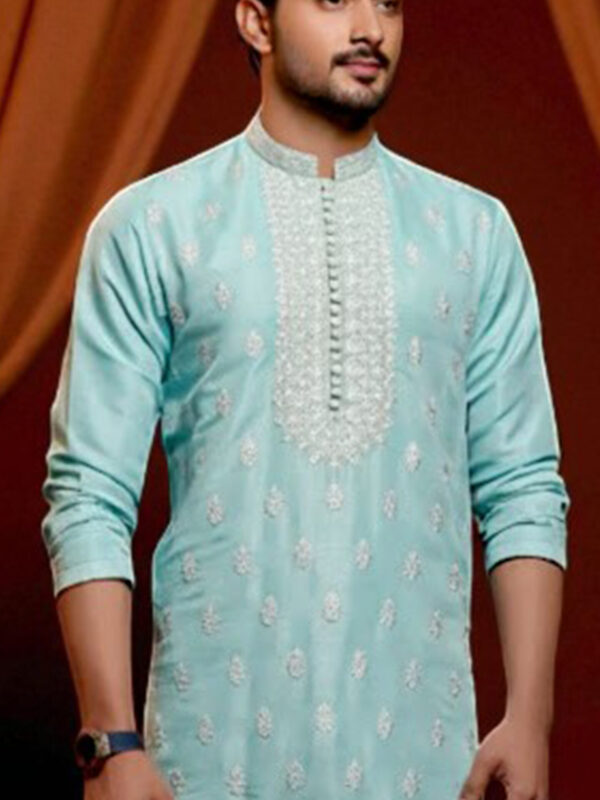 Elegant Embroidered Sky Blue Kurta
