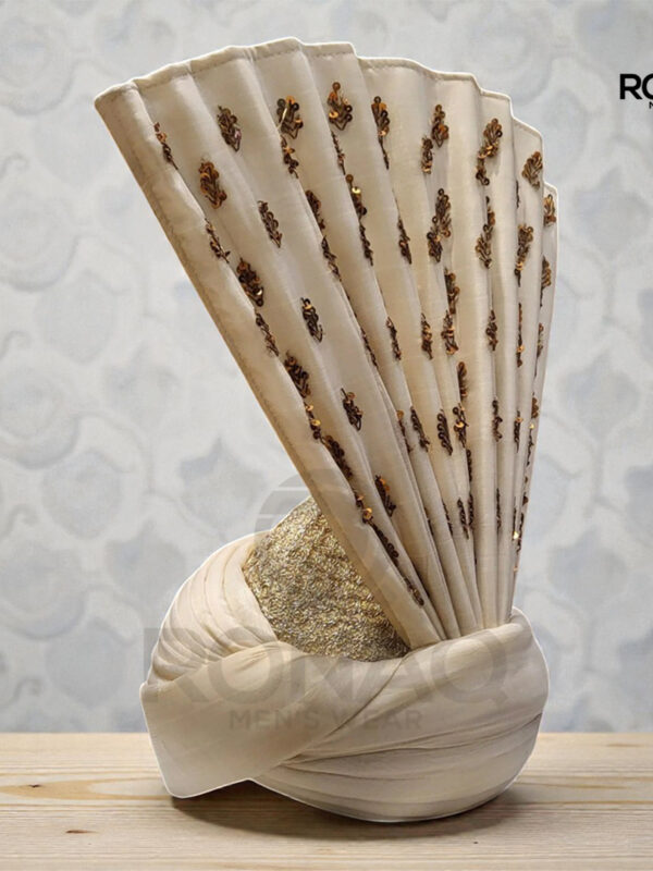 Classic Ivory Wedding Pagri – Handcrafted Groom Turban