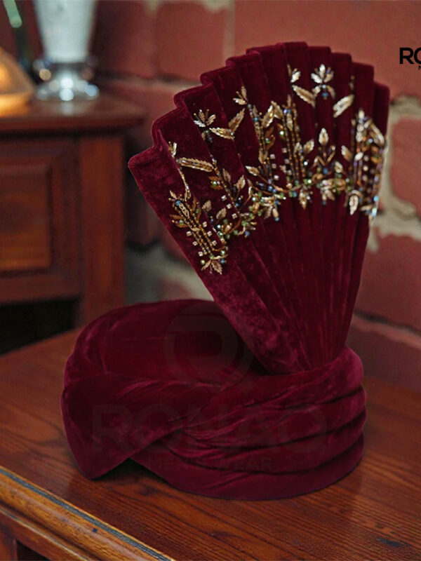 Maroon Velvet Groom Pagri – Premium Wedding Wear