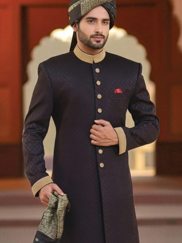 Royal Black Groom Sherwani